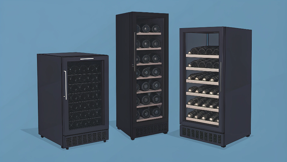 A collection of different wine coolers in a showroom setting