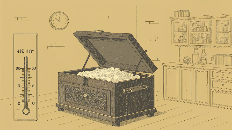 A large block of ice being placed into an antique ice box