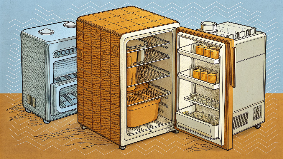 Diagram showing the inside of different types of mini fridges
