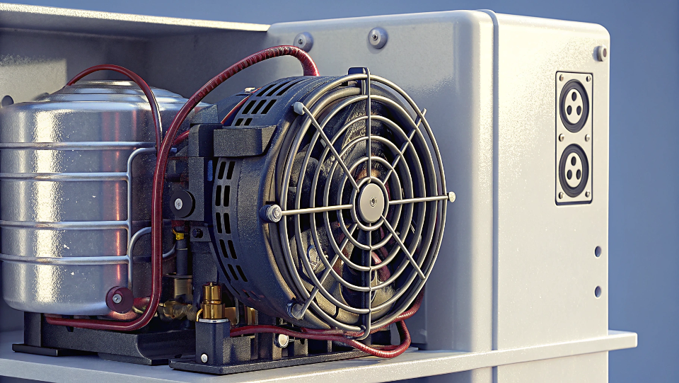 A close-up of an R600a sticker on a refrigerator compressor