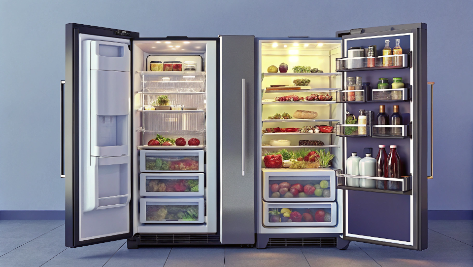 A side-by-side comparison of an R600a and R134a energy label