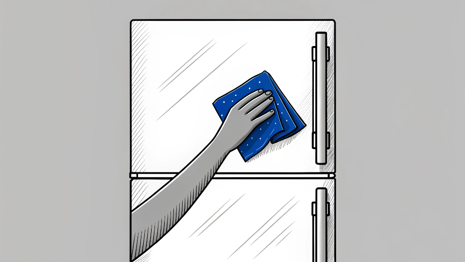 Wiping a marker stain off a white refrigerator