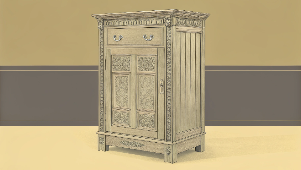 A beautifully restored antique ice box used as a decorative cabinet