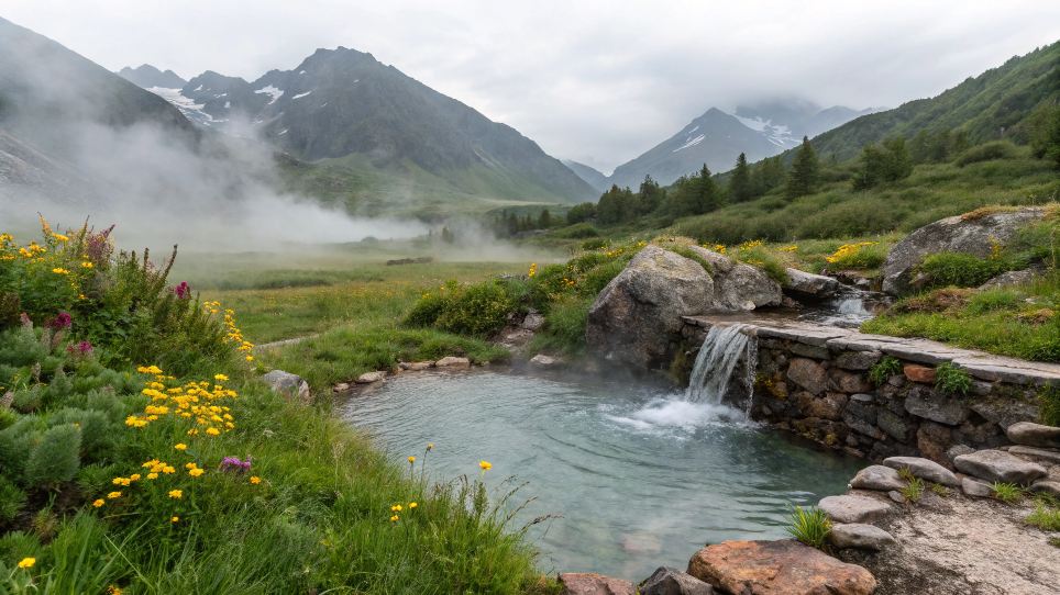 A natural spring in a mountainous region