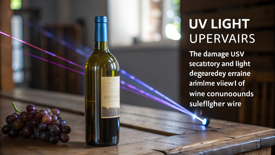 UV light rays penetrating a wine bottle