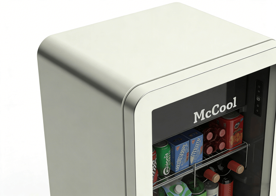 A close-up shot of a sleek, modern mini-fridge with a custom color finish.
