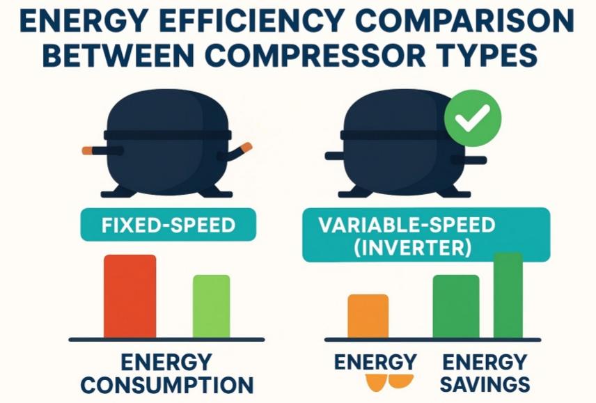 Diagram showing how fixed-speed and variable-speed compressors work