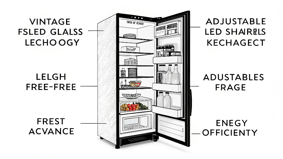 Interior of a modern vintage refrigerator with LED lighting