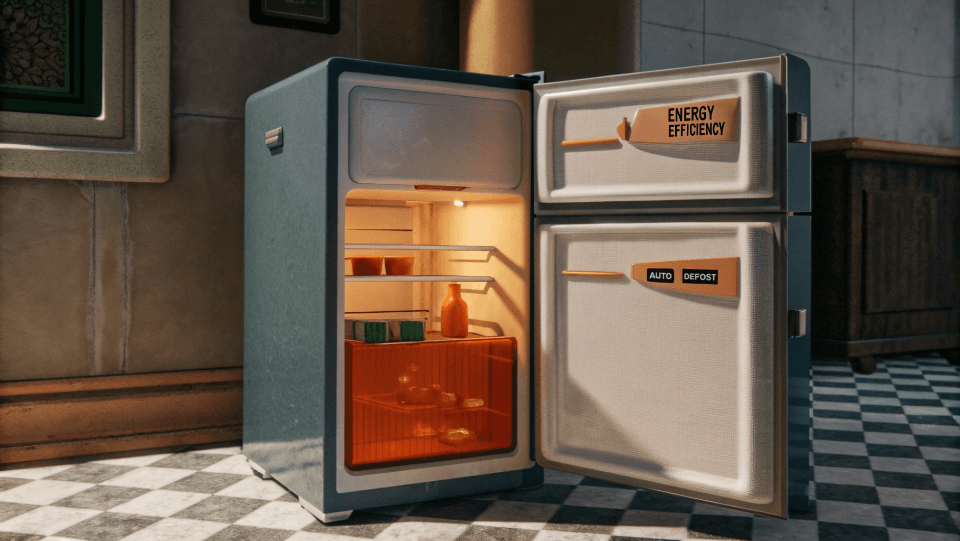 Energy efficiency label on a vintage style refrigerator