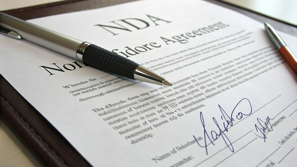 A signed document with a pen, representing an NDA