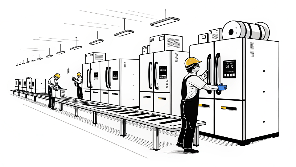 A modern refrigerator factory assembly line