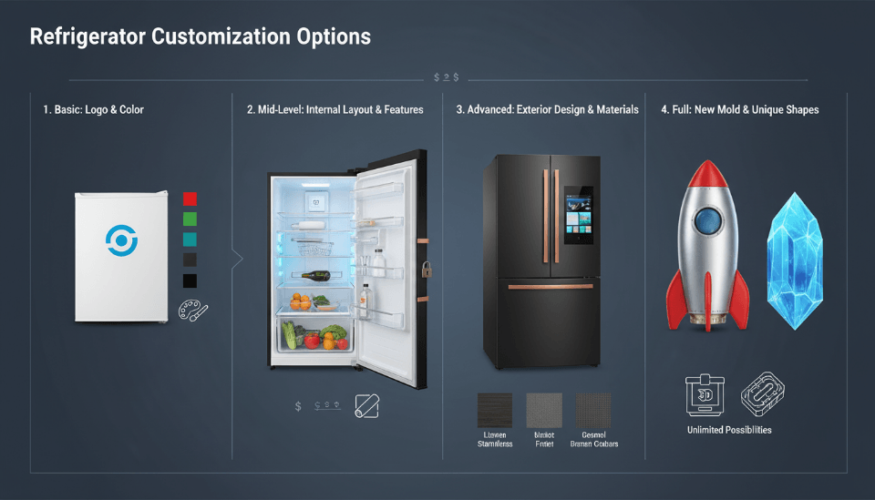 Diagram showing different levels of refrigerator customization