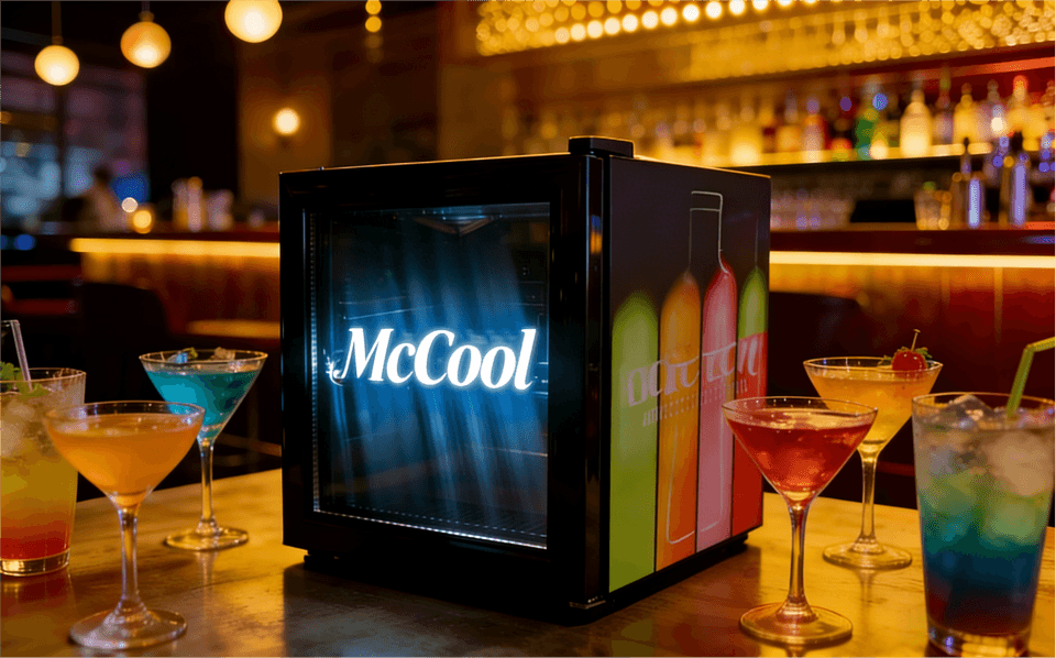 Custom logo on a mini refrigerator
