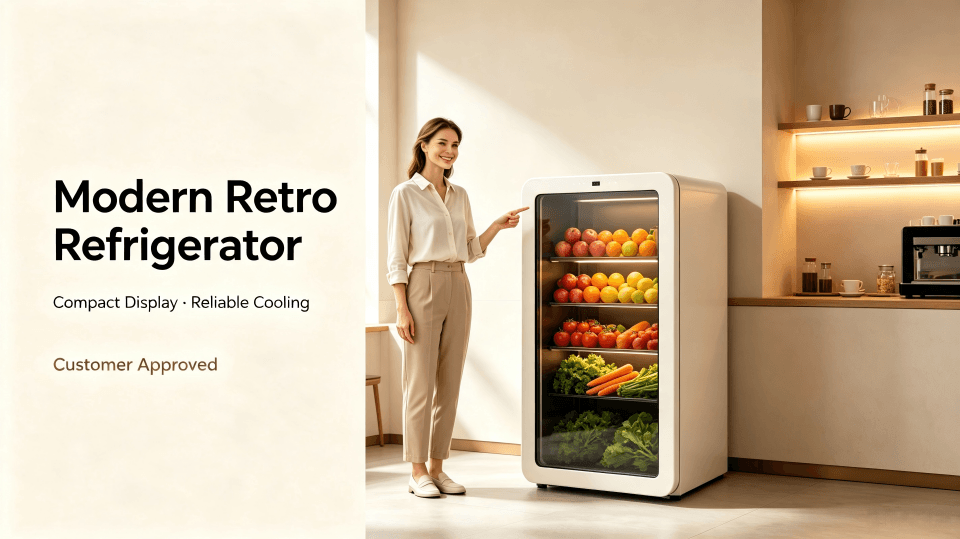 Happy customer with a retro refrigerator