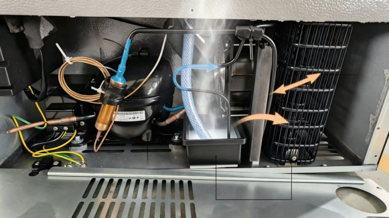 A self-evaporation water tray in a commercial refrigerator