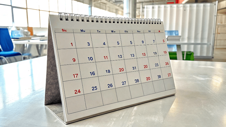 A calendar with a starting and ending date marked, symbolizing lead time